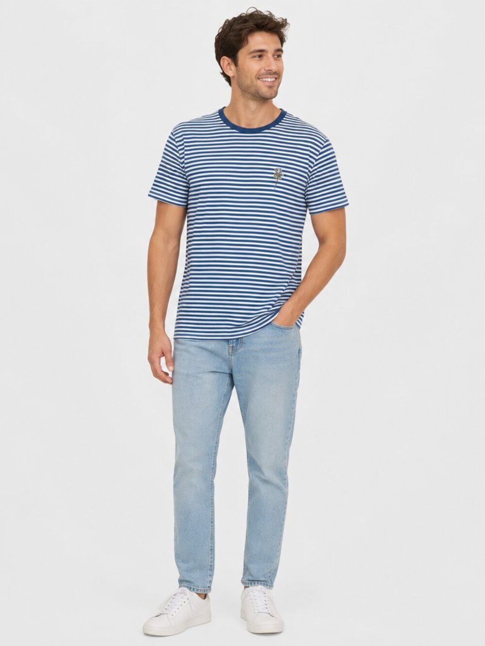 Denim & Flower Palm Tree Tee M Coastal Core Nautical Stripe Preppy Resortwear